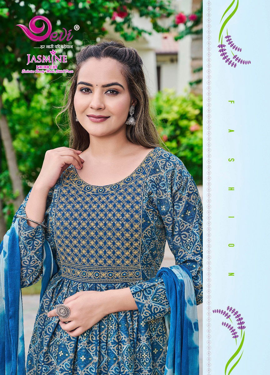 Devi Jasmine Rayon Printed Readymade Suits Catalog
